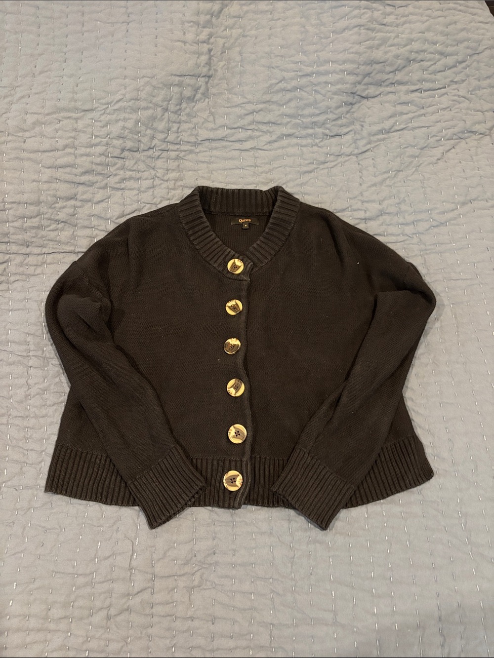 Quince 100% Organic Cotton Cropped Cardigan in Black